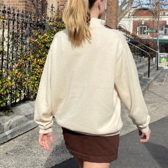 Brandy Melville Aleah Quarter Zip Pullover Sweater in Cream Neutral Women's O/S - Picture 4 of 10